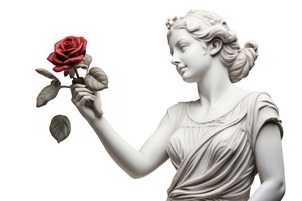 Greek sculpture holding rose flower statue female.