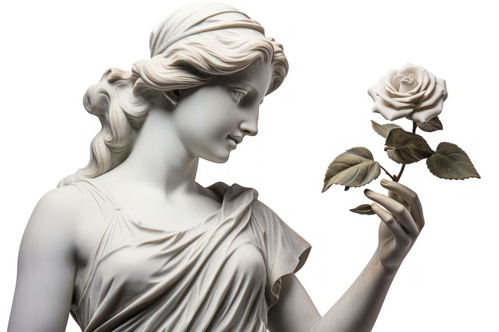 Greek sculpture holding rose statue flower female.