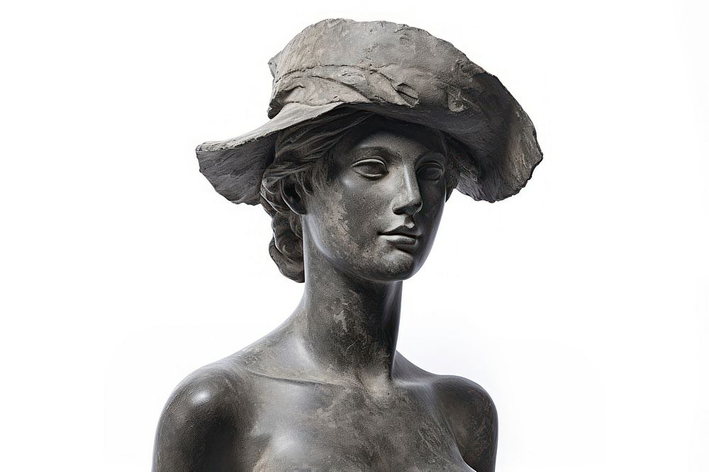 Greek sculpture wearing hat statue portrait male.