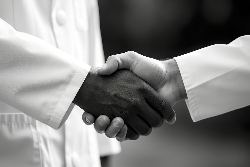 Handshake between a nurse and patient adult monochrome agreement.