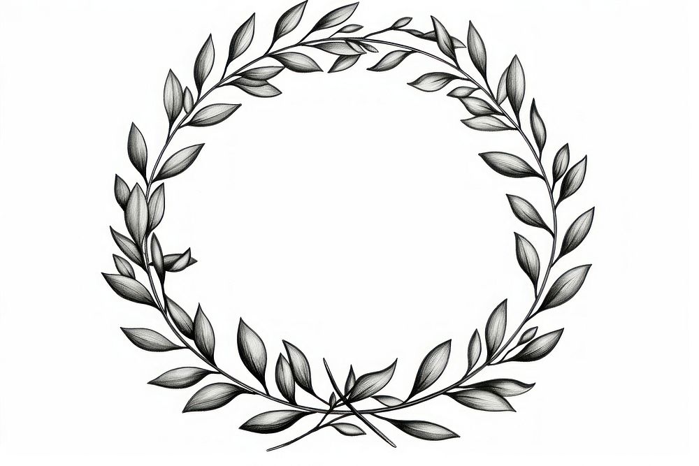 Laurel leaves wreath pattern white background monochrome.