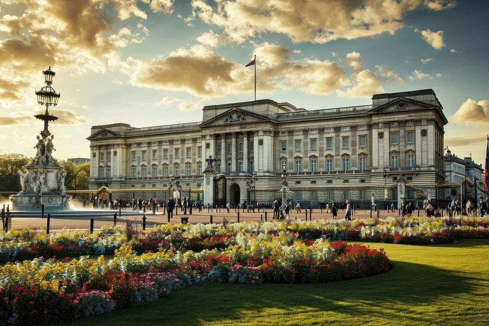 Buckingham palace architecture landscape building. AI generated Image by rawpixel.