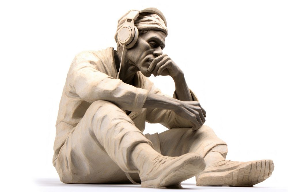 Man listening to music sculpture statue adult.