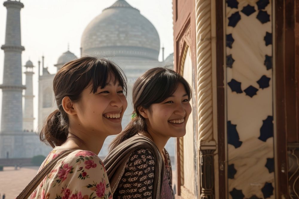 Taj mahal smiling adult woman.