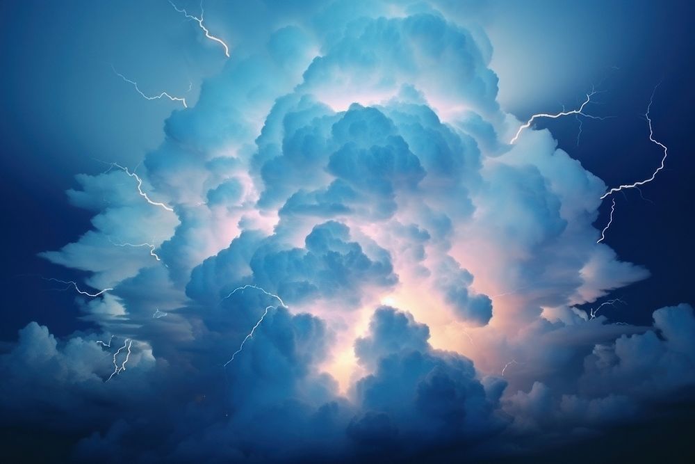 Thunder cloud sky thunderstorm lightning. AI generated Image by rawpixel.