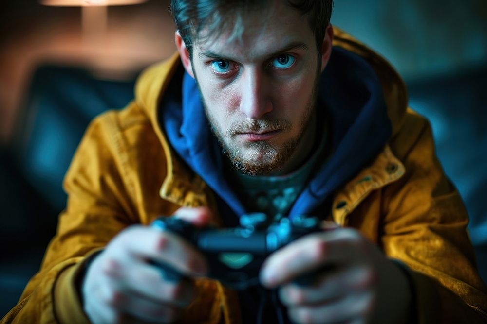 Man holding game controller portrait adult photo. AI generated Image by rawpixel.