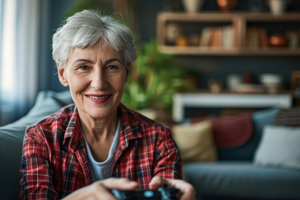 Woman holding a game controller photo living room photography. AI generated Image by rawpixel.