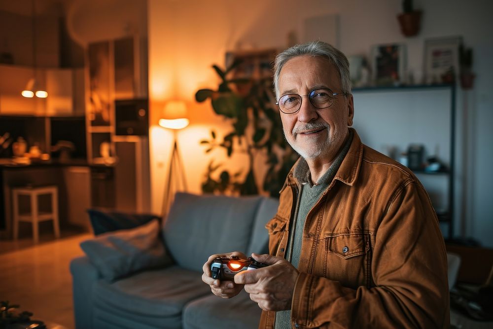Man holding a game controller adult photo living room. AI generated Image by rawpixel.