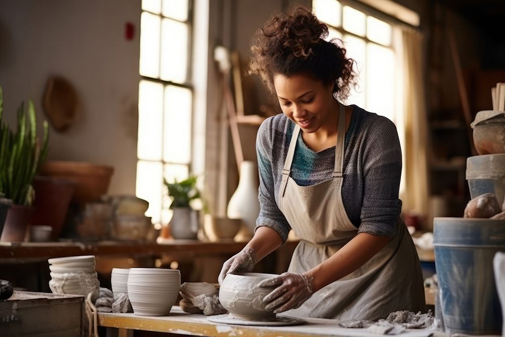 Pottery black woman making apron.