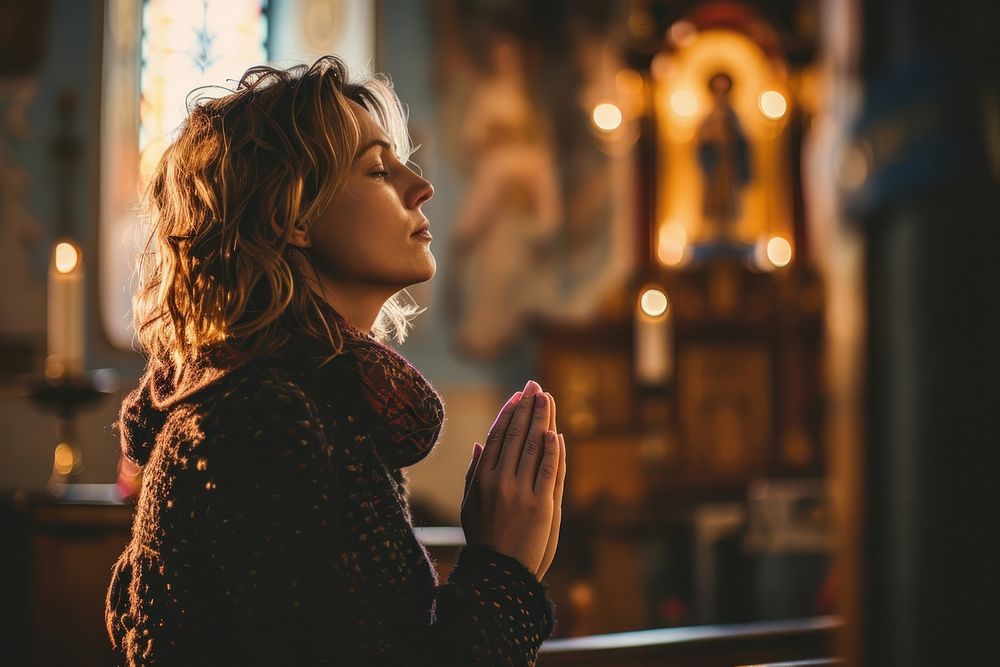 Christian woman praying adult contemplation spirituality. AI generated Image by rawpixel.