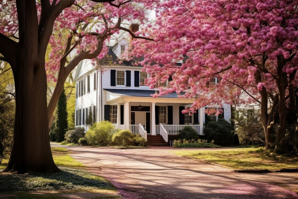Colonial style house tree architecture outdoors. AI generated Image by rawpixel.