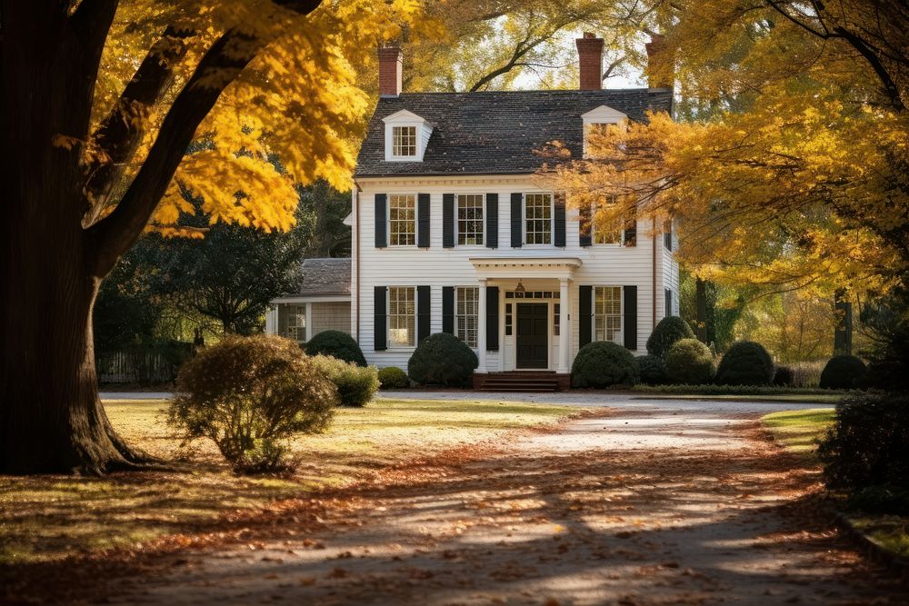 Colonial style house autumn architecture building. AI generated Image by rawpixel.