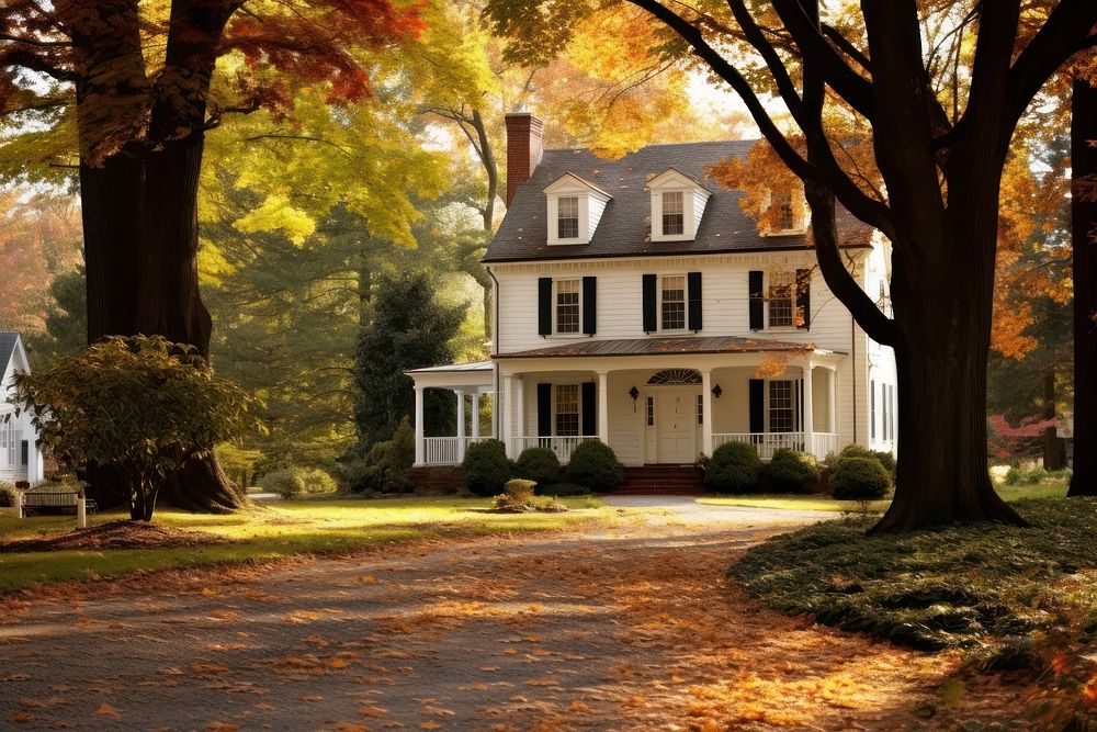 Colonial style house autumn architecture outdoors. AI generated Image by rawpixel.