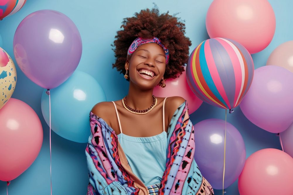 African woman balloon laughing fashion.