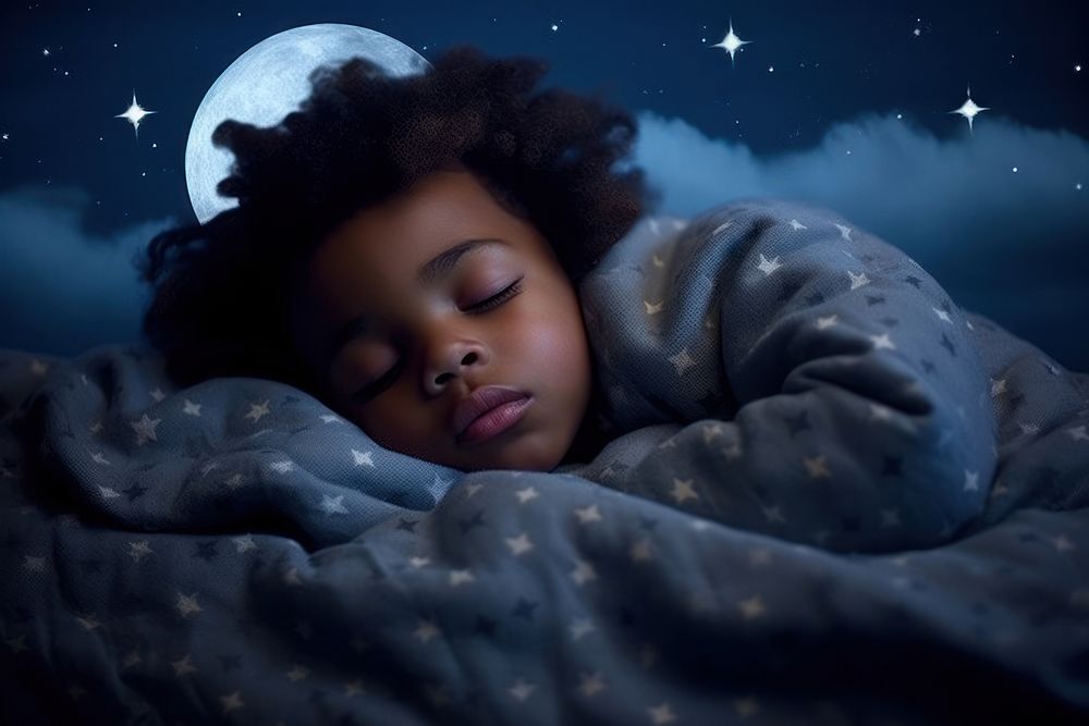 A sleeping black kid astronomy portrait blanket.