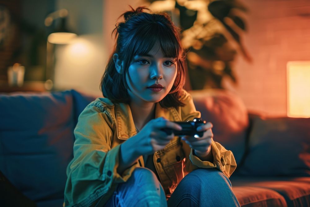 Woman holding a game controller portrait adult photo. AI generated Image by rawpixel.