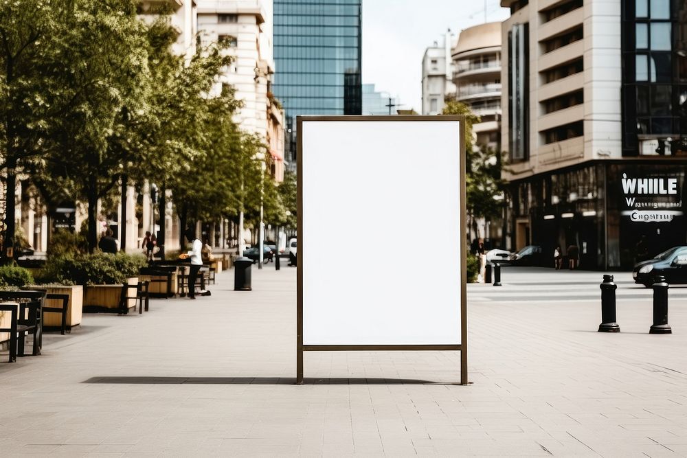 Blank white Round Corners City Signboard Mock up outdoors street city.