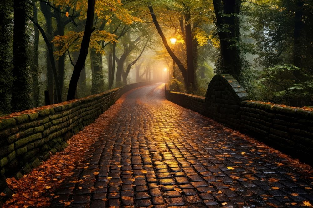 Brick road cobblestone sunlight outdoors. AI generated Image by rawpixel.