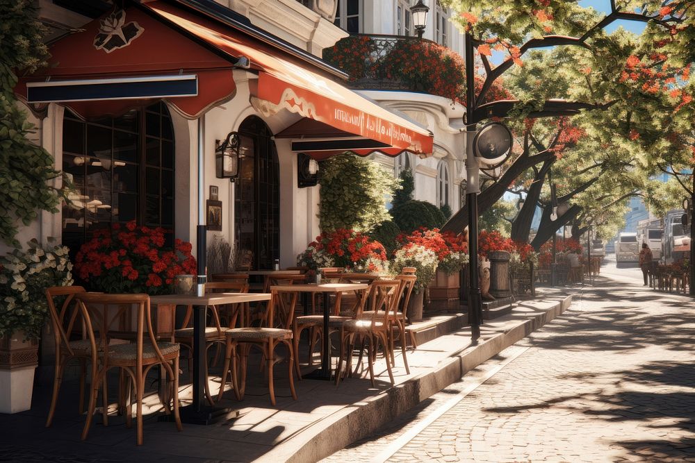Cafe restaurant sidewalk street. AI generated Image by rawpixel.