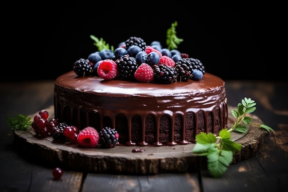 Chocolate cake blackberry dessert berries.