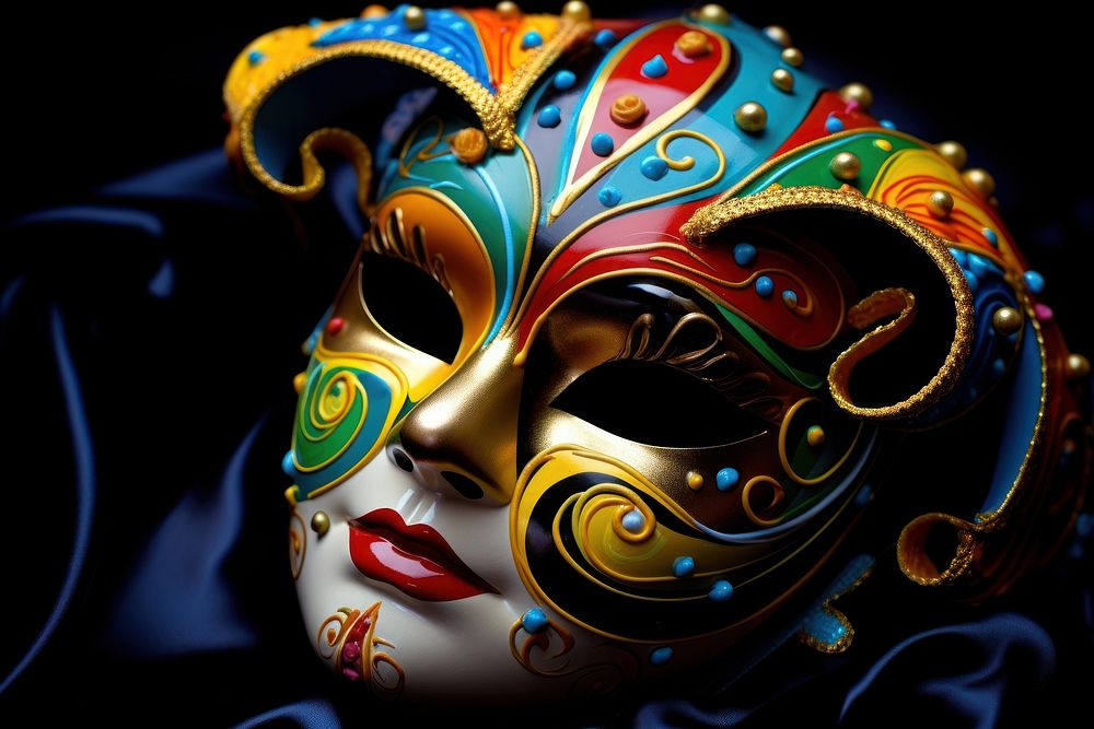 Colorful carnival mask black black background representation.