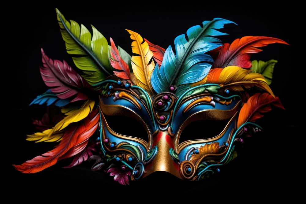 Colorful carnival mask black black background celebration.