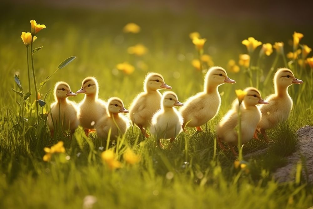 Ducklings field outdoors animal.