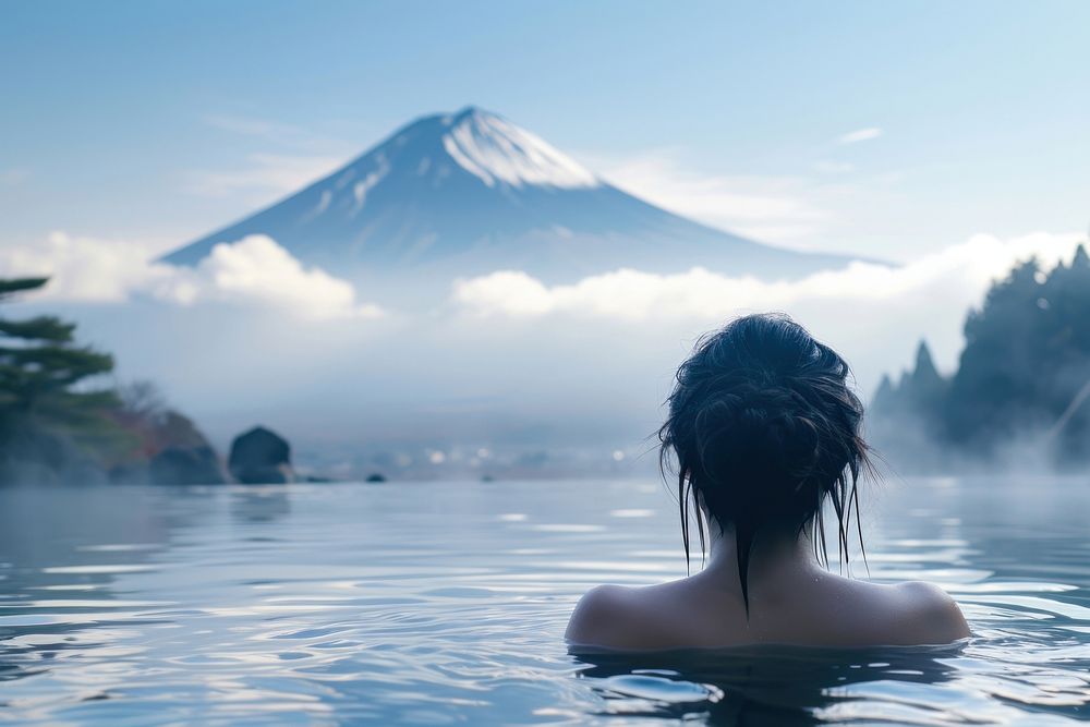 Fuji mountain outdoors swimming nature.