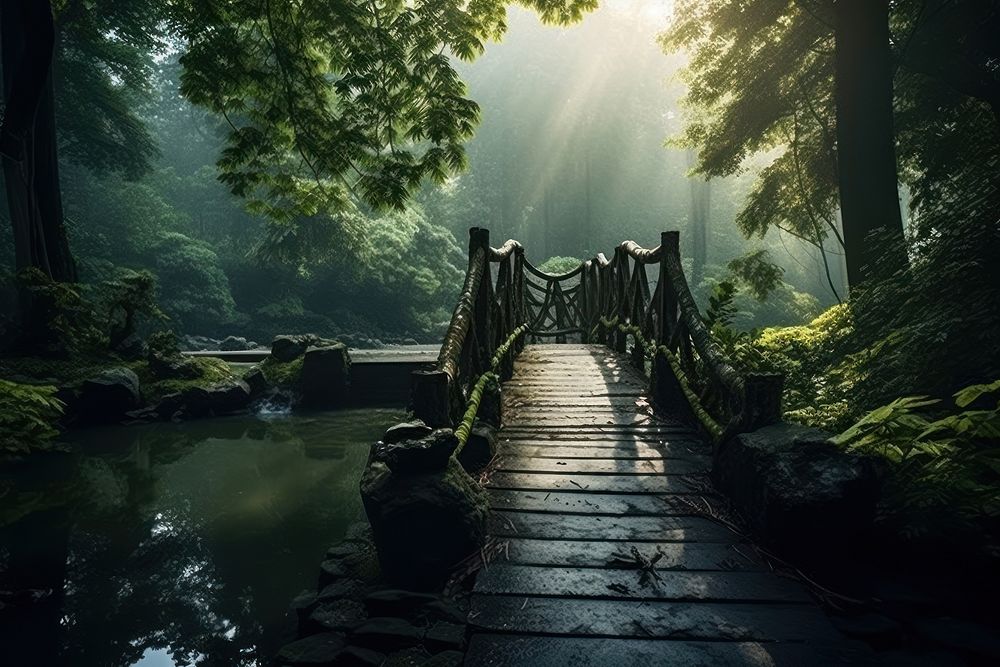 Nature background bridge outdoors woodland. AI generated Image by rawpixel.