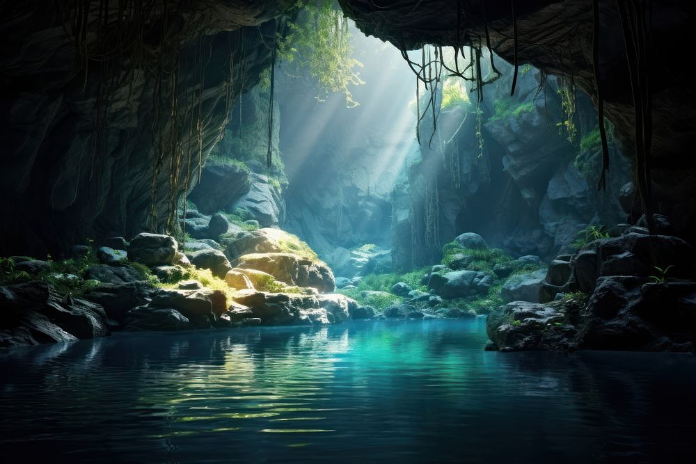  Nature background cave outdoors plant. AI generated Image by rawpixel.