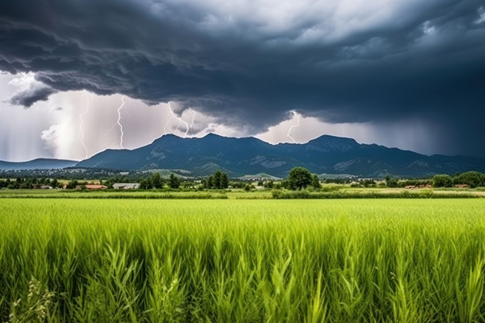  Nature background field thunderstorm landscape. AI generated Image by rawpixel.