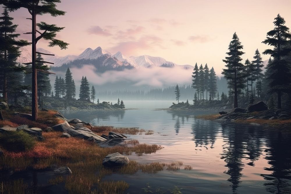  Nature background lake wilderness landscape. AI generated Image by rawpixel.