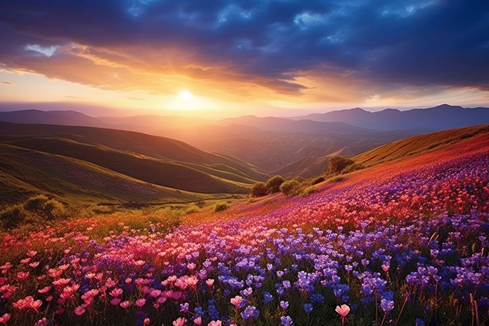  Nature background flower landscape panoramic. AI generated Image by rawpixel.