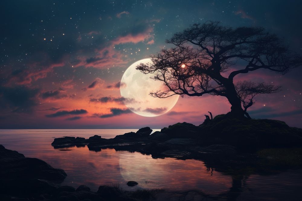  Nature background moon landscape astronomy. AI generated Image by rawpixel.
