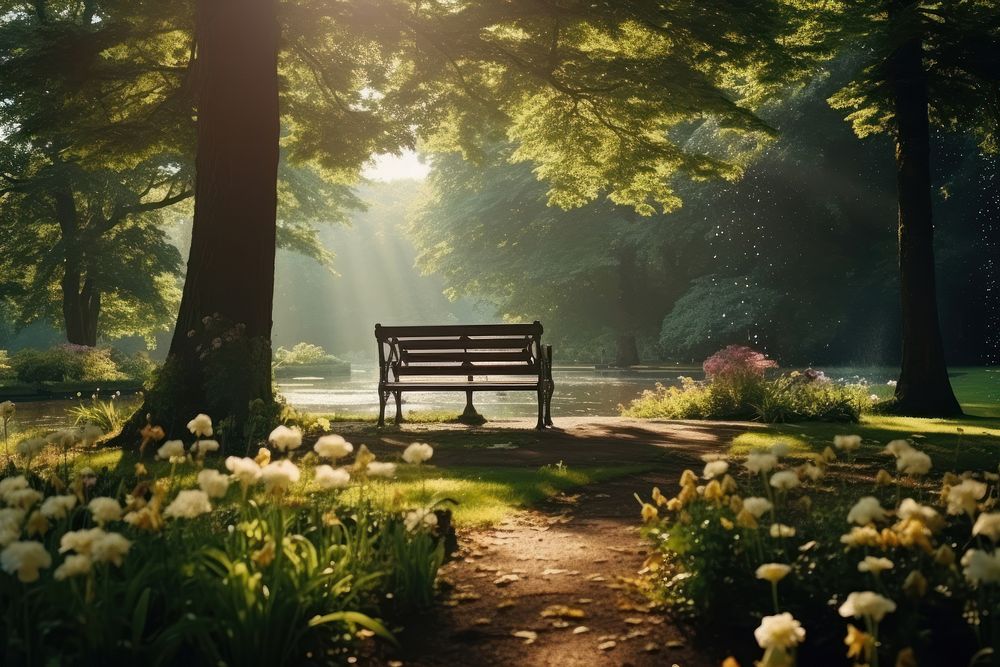  Nature background park landscape furniture. AI generated Image by rawpixel.