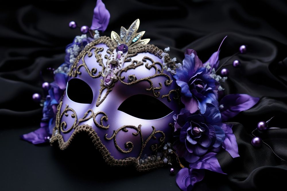 Purple carnival mask black black background celebration.