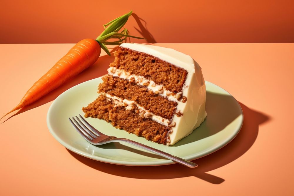 Slice of carrot cake dessert plate food.