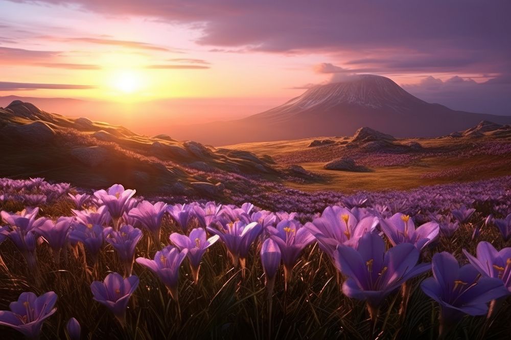 Spring flowers field landscape outdoors blossom. AI generated Image by rawpixel.