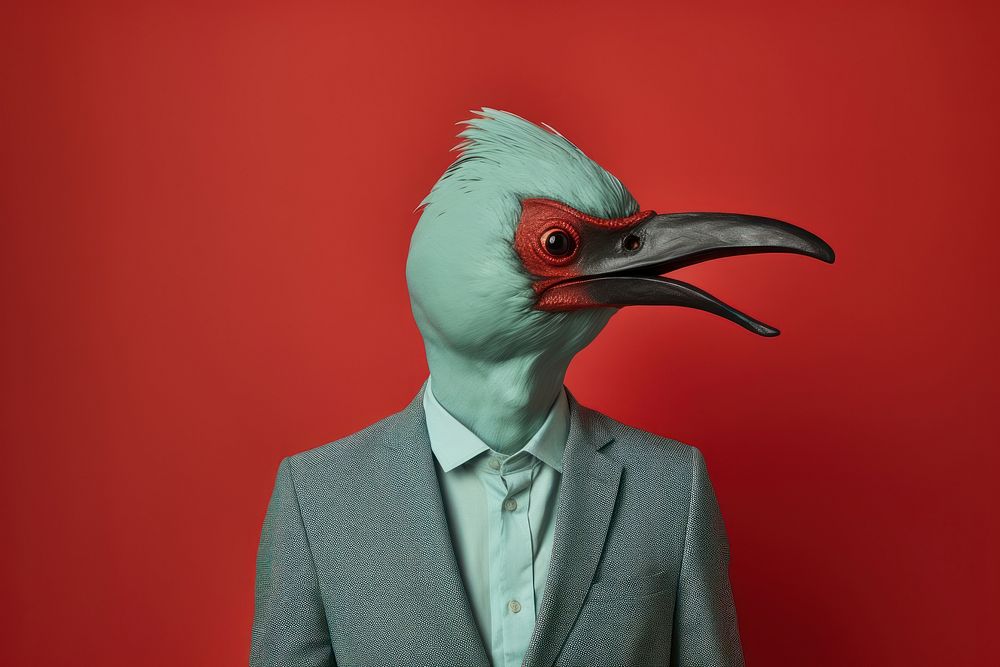 Person with bird head portrait animal beak. AI generated Image by rawpixel.
