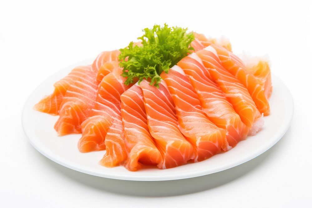 Raw salmon sashimi seafood plate white background. AI generated Image by rawpixel.
