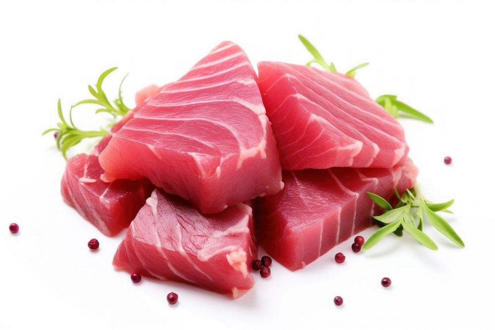 Raw tuna meat food pork white background. AI generated Image by rawpixel.