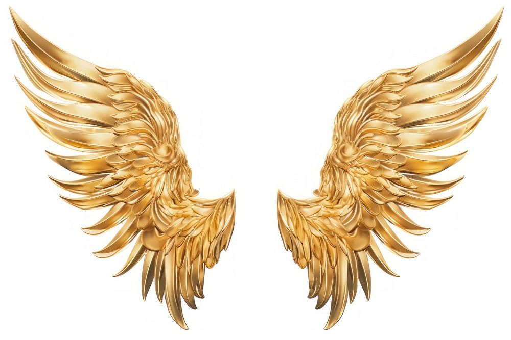 Wings gold angel white background.