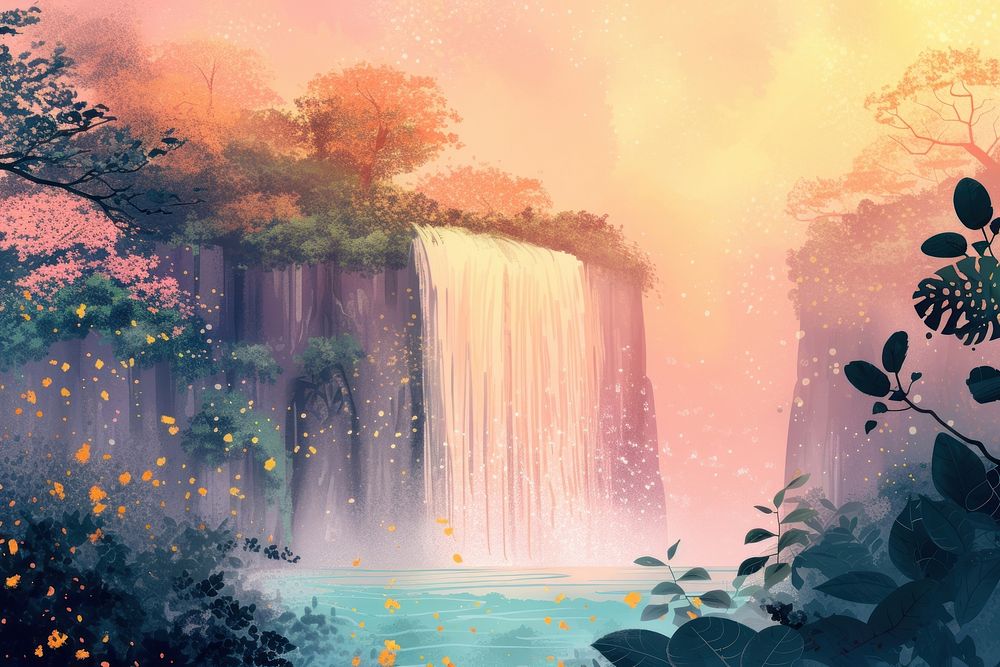 Waterfall outdoors painting nature.