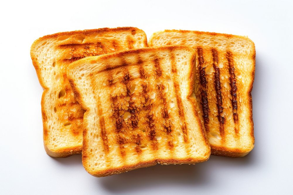 Toasted bread food white background breakfast.