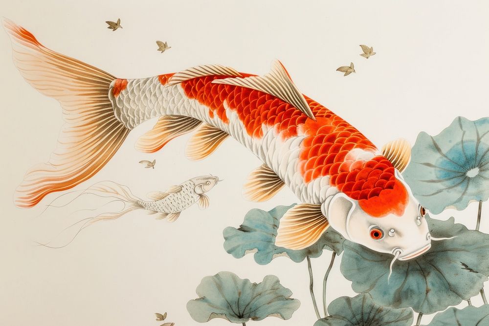 Vintage illustration koi fish animal carp goldfish.