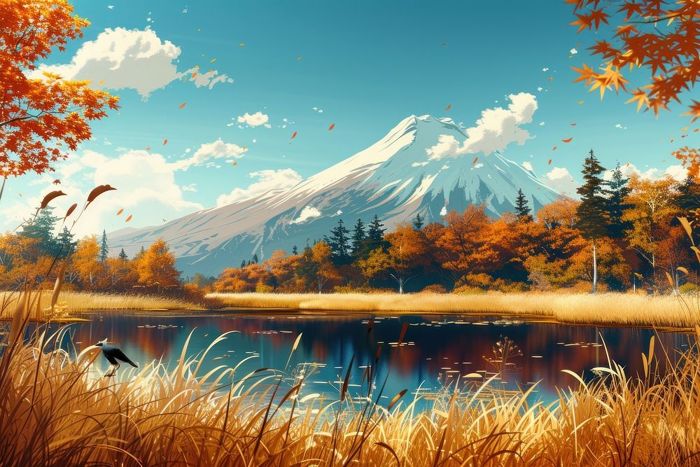 Autumn lake landscape mountain.