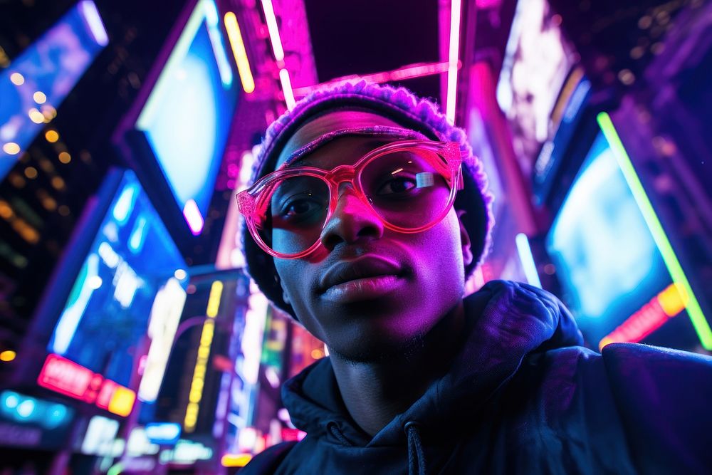 African student city portrait glasses.