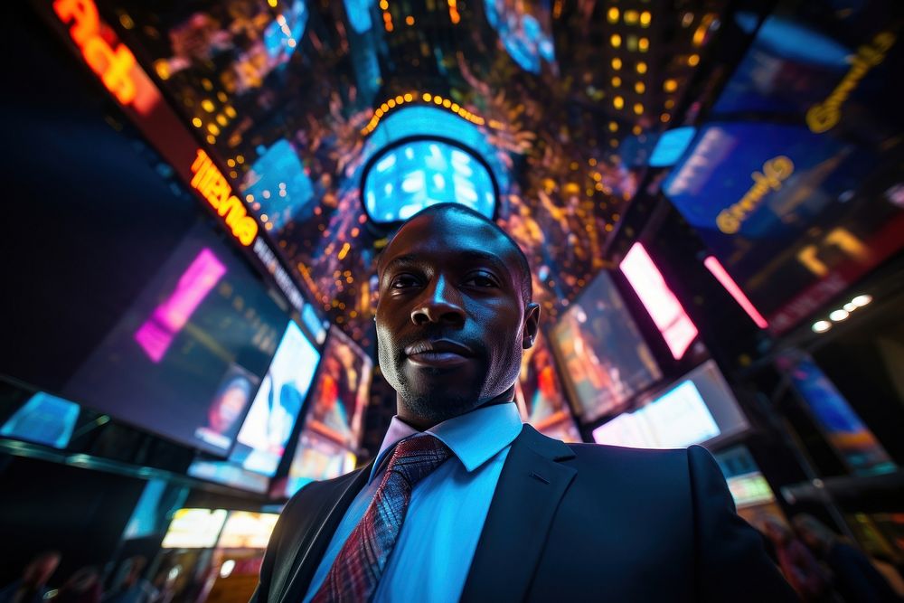 African businessman city nightlife portrait.
