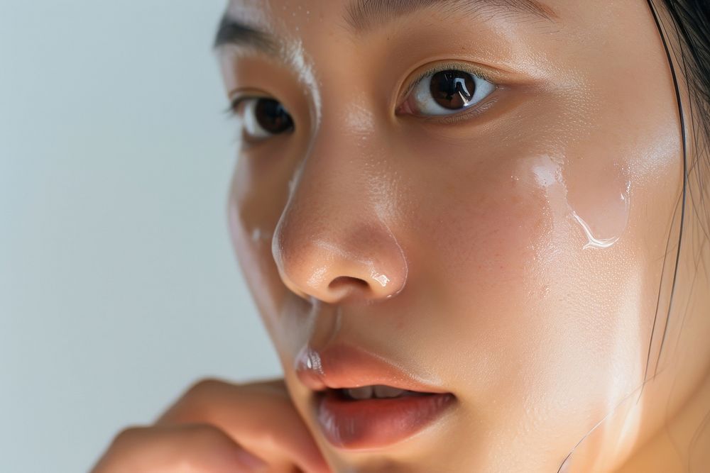 Singaporean woman wearing serum portrait skin face.
