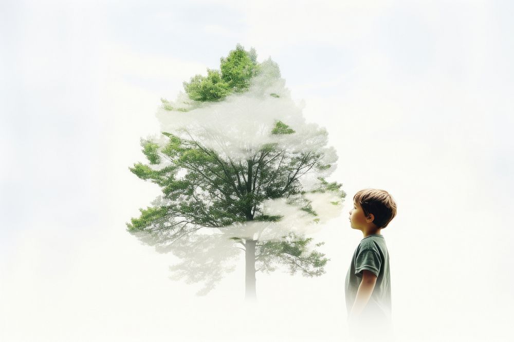 Double exposure photography kid and tree outdoors nature plant.
